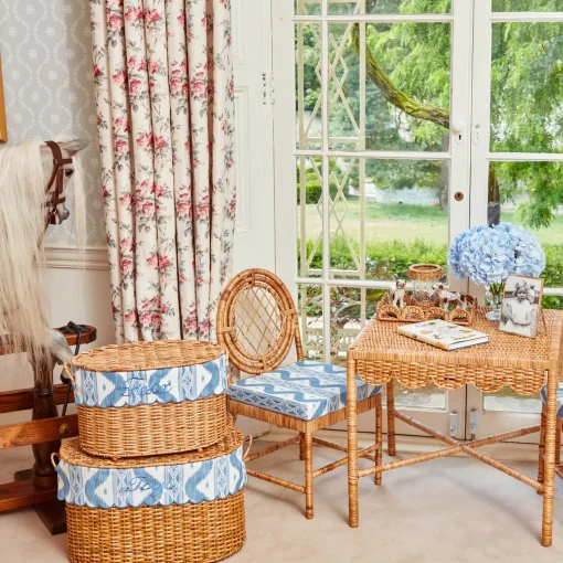 For The Hostess | For The Rattan Lover<Mrs. Alice Isabella Rattan Basket with Ikat Liner (Medium)