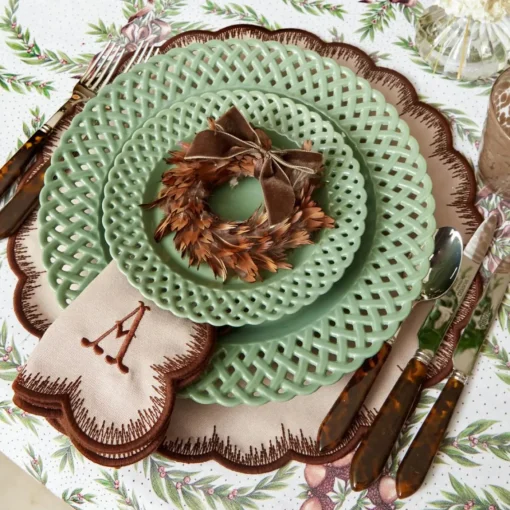 Table Linen Sets | Mrs. Alice Monogram<Mrs. Alice Isabella Taupe & Chocolate Placemats & Napkins (Set of 4)
