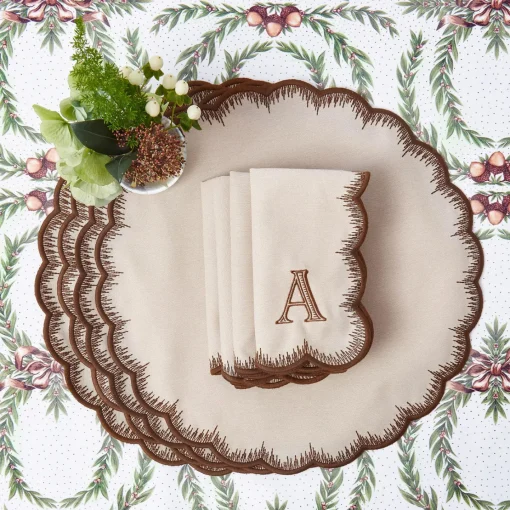 Table Linen Sets | Mrs. Alice Monogram<Mrs. Alice Isabella Taupe & Chocolate Placemats & Napkins (Set of 4)