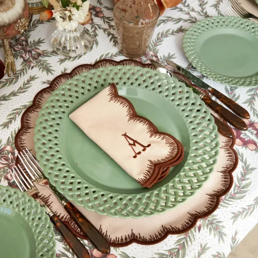Table Linen Sets | Mrs. Alice Monogram<Mrs. Alice Isabella Taupe & Chocolate Placemats & Napkins (Set of 4)