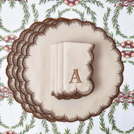 Placemats<Mrs. Alice Isabella Taupe & Chocolate Placemats (Set of 4)