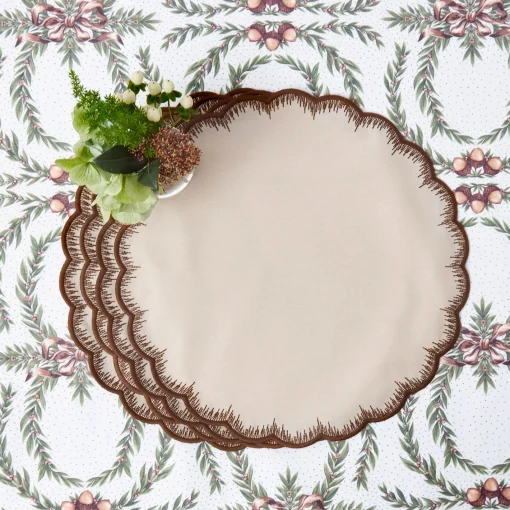 Table Linen Sets | Mrs. Alice Monogram<Mrs. Alice Isabella Taupe & Chocolate Placemats & Napkins (Set of 4)