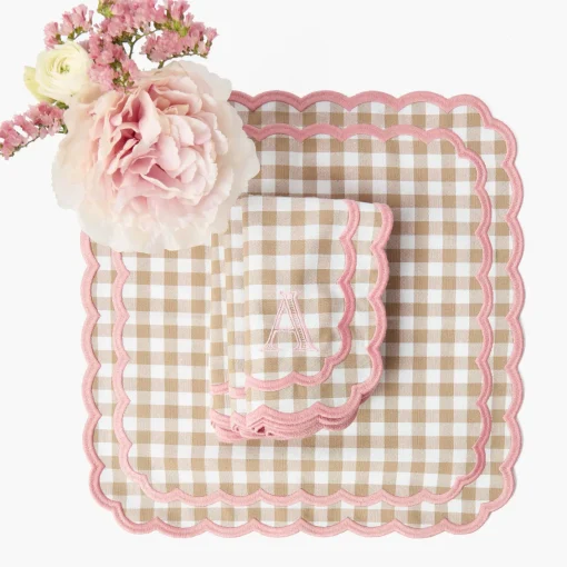 Napkins | Mrs. Alice Monogram<Mrs. Alice Isla Putty & Pink Gingham Napkins (Set of 4)