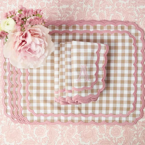 Napkins | Mrs. Alice Monogram<Mrs. Alice Isla Putty & Pink Gingham Napkins (Set of 4)