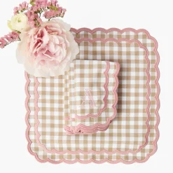 Table Linen Sets | Mrs. Alice Monogram<Mrs. Alice Isla Putty & Pink Gingham Placemats & Napkins (Set of 4)