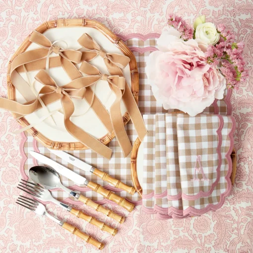 Table Linen Sets | Mrs. Alice Monogram<Mrs. Alice Isla Putty & Pink Gingham Placemats & Napkins (Set of 4)