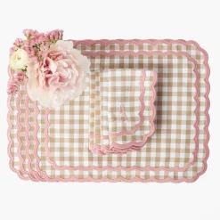 Table Linen Sets | Mrs. Alice Monogram<Mrs. Alice Isla Putty & Pink Gingham Placemats & Napkins (Set of 4)