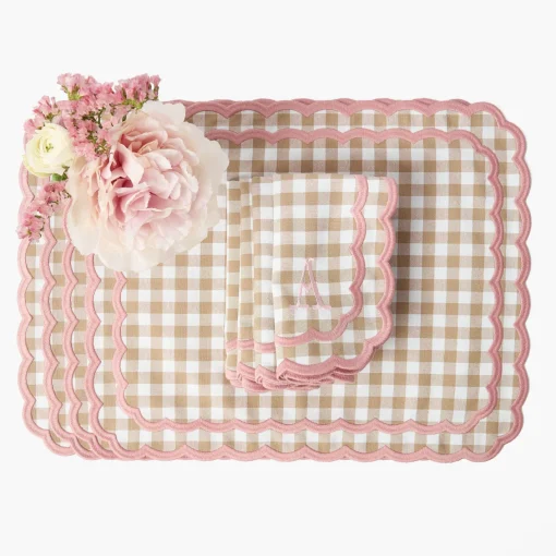 Table Linen Sets | Mrs. Alice Monogram<Mrs. Alice Isla Putty & Pink Gingham Placemats & Napkins (Set of 4)