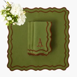 Napkins | Mrs. Alice Monogram<Mrs. Alice Katherine Green & Chocolate Napkins (Set of 4)
