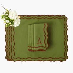 Table Linen Sets | Mrs. Alice Monogram<Mrs. Alice Katherine Green & Chocolate Placemats & Napkins (Set of 4)
