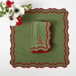 Napkins | Mrs. Alice Monogram<Mrs. Alice Katherine Green & Red Napkins (Set of 4)