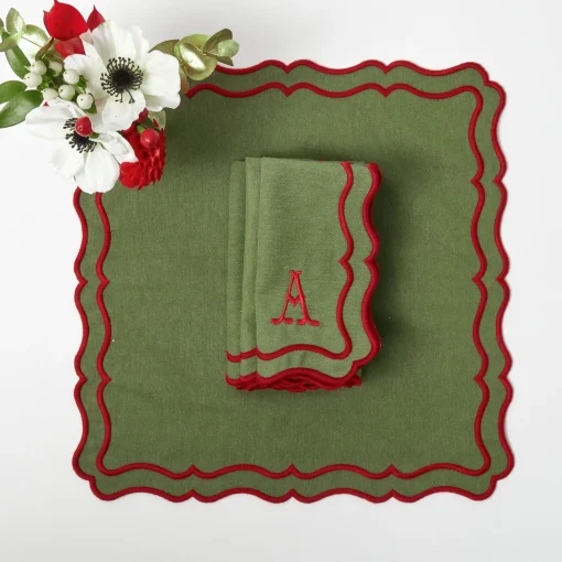 Napkins | Mrs. Alice Monogram<Mrs. Alice Katherine Green & Red Napkins (Set of 4)