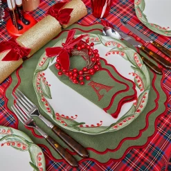 Napkins | Mrs. Alice Monogram<Mrs. Alice Katherine Green & Red Napkins (Set of 4)