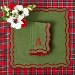 Napkins | Mrs. Alice Monogram<Mrs. Alice Katherine Green & Red Napkins (Set of 4)