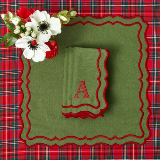 Napkins | Mrs. Alice Monogram<Mrs. Alice Katherine Green & Red Napkins (Set of 4)
