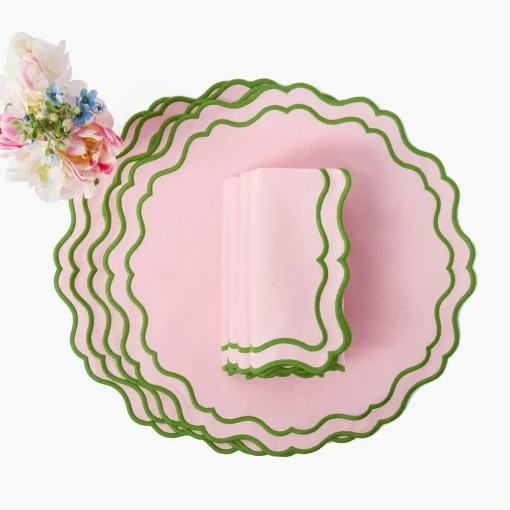 Table Linen Sets | Mrs. Alice Monogram<Mrs. Alice Katherine Pink & Green Placemats & Napkins (Set of 4)