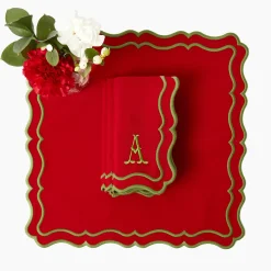 Napkins | Mrs. Alice Monogram<Mrs. Alice Katherine Red & Green Napkins (Set of 4)
