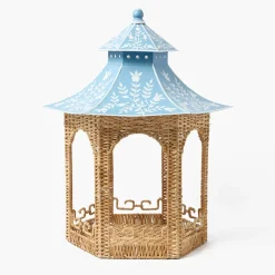 Summer Candleware | Year-round Decorations<Mrs. Alice Large Natural Rattan & Blue Chinoiserie Pagoda Lantern