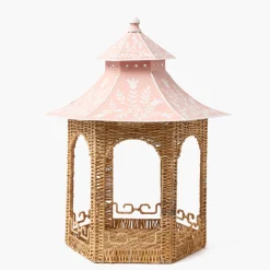 Year-round Decorations | Pagodas & Lanterns<Mrs. Alice Large Natural Rattan & Pink Chinoiserie Pagoda Lantern