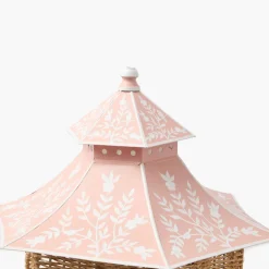 Year-round Decorations | Pagodas & Lanterns<Mrs. Alice Large Natural Rattan & Pink Chinoiserie Pagoda Lantern