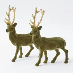 Christmas Decorations<Mrs. Alice Large Olive Green Flocked Reindeer (Pair)