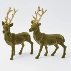Christmas Decorations<Mrs. Alice Large Olive Green Flocked Reindeer (Pair)