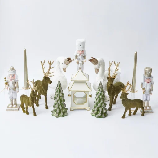 Christmas Decorations<Mrs. Alice Large Olive Green Flocked Reindeer (Pair)