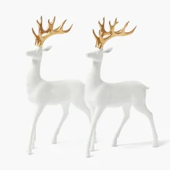 Christmas Decorations<Mrs. Alice Large White Reindeer with Gold Antlers (Pair) - 45cm