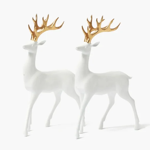 Christmas Decorations<Mrs. Alice Large White Reindeer with Gold Antlers (Pair) - 45cm