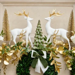 Christmas Decorations<Mrs. Alice Large White Reindeer with Gold Antlers (Pair) - 45cm