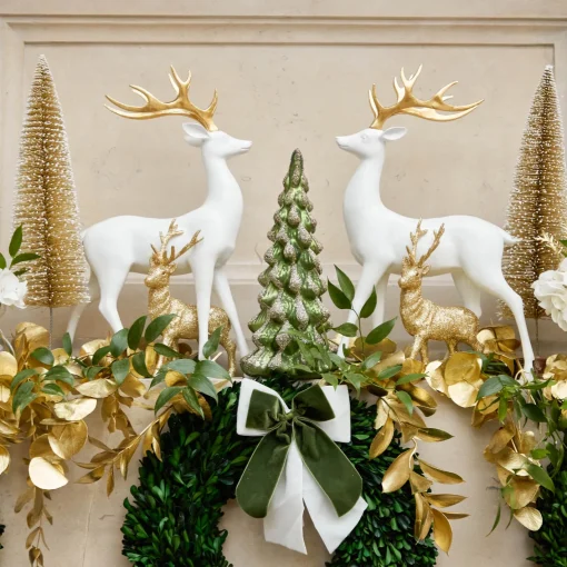 Christmas Decorations<Mrs. Alice Large White Reindeer with Gold Antlers (Pair) - 45cm