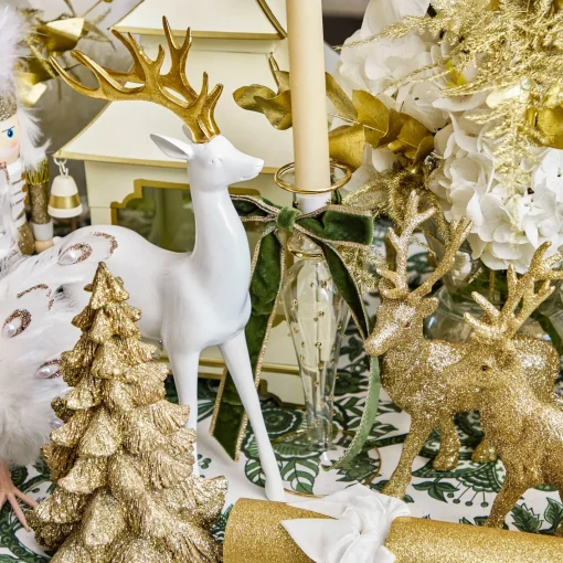 Christmas Decorations<Mrs. Alice Large White Reindeer with Gold Antlers (Pair) - 45cm