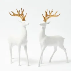 Christmas Decorations<Mrs. Alice Large White Reindeer with Gold Antlers (Pair) - 45cm
