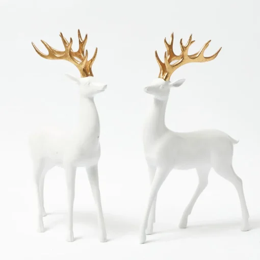 Christmas Decorations<Mrs. Alice Large White Reindeer with Gold Antlers (Pair) - 45cm