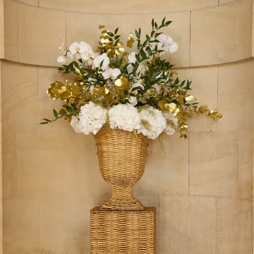 Vases | Vases & Planters<Mrs. Alice Liliana Scalloped Rattan Urn & Pedestal