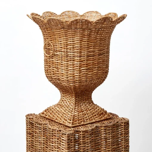 Vases | Vases & Planters<Mrs. Alice Liliana Scalloped Rattan Urn & Pedestal