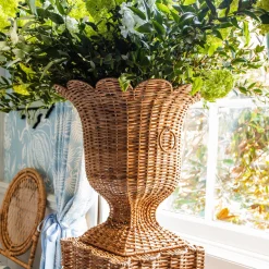 Vases | Vases & Planters<Mrs. Alice Liliana Scalloped Rattan Urn & Pedestal