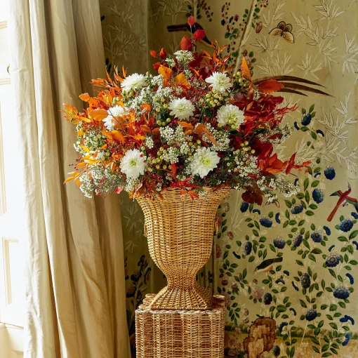 Vases | Vases & Planters<Mrs. Alice Liliana Scalloped Rattan Urn & Pedestal