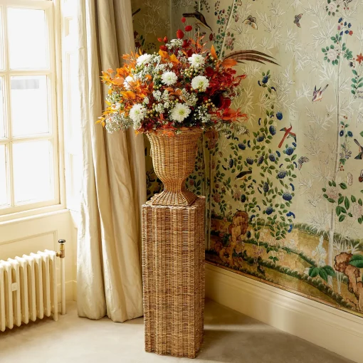 Vases | Vases & Planters<Mrs. Alice Liliana Scalloped Rattan Urn & Pedestal