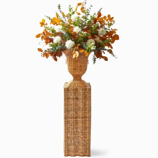 Vases | Vases & Planters<Mrs. Alice Liliana Scalloped Rattan Urn & Pedestal