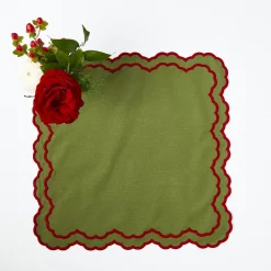 Napkins | Mrs. Alice Monogram<Mrs. Alice Lily Green & Red Napkins (Set of 4)