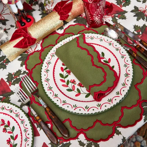 Table Linen Sets | Mrs. Alice Monogram<Mrs. Alice Lily Green & Red Placemats & Napkins (Set of 4)