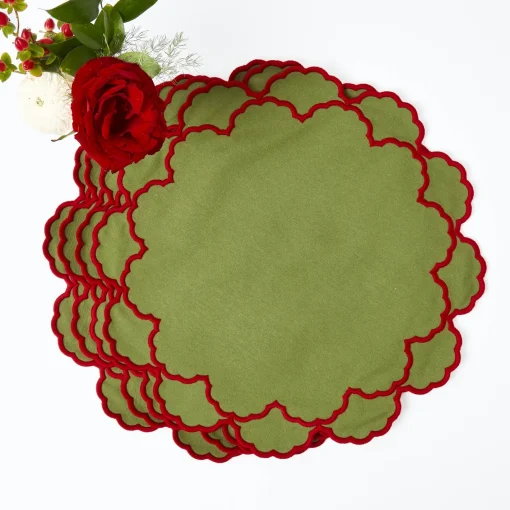Table Linen Sets | Mrs. Alice Monogram<Mrs. Alice Lily Green & Red Placemats & Napkins (Set of 4)