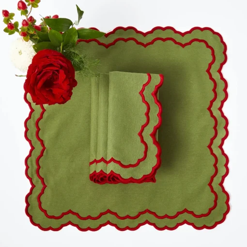 Table Linen Sets | Mrs. Alice Monogram<Mrs. Alice Lily Green & Red Placemats & Napkins (Set of 4)