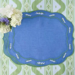 Summer Table Linen | Placemats<Mrs. Alice Lily of the Valley Blue Linen Placemats (Set of 4)