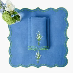 Summer Table Linen | Napkins<Mrs. Alice Lily of the Valley Blue Linen Napkins (Set of 4)