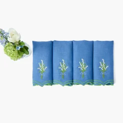 Summer Table Linen | Napkins<Mrs. Alice Lily of the Valley Blue Linen Napkins (Set of 4)