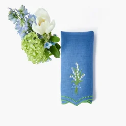 Summer Table Linen | Napkins<Mrs. Alice Lily of the Valley Blue Linen Napkins (Set of 4)
