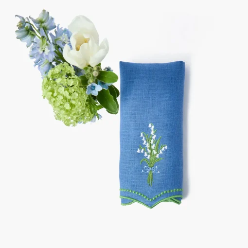 Summer Table Linen | Napkins<Mrs. Alice Lily of the Valley Blue Linen Napkins (Set of 4)