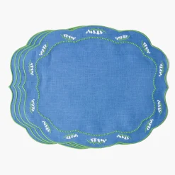 Summer Table Linen | Placemats<Mrs. Alice Lily of the Valley Blue Linen Placemats (Set of 4)